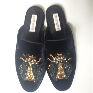 Steve Madden Hugh Beetle Embellished Velvet Mules-Size 8